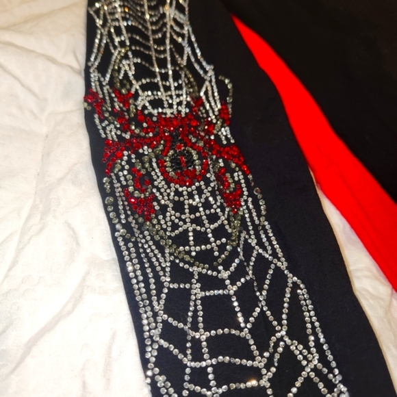 Bikers Den Stretch Open Shoulder & Neckline Bling Sleeve Spider And Web Shirt - Picture 5 of 10